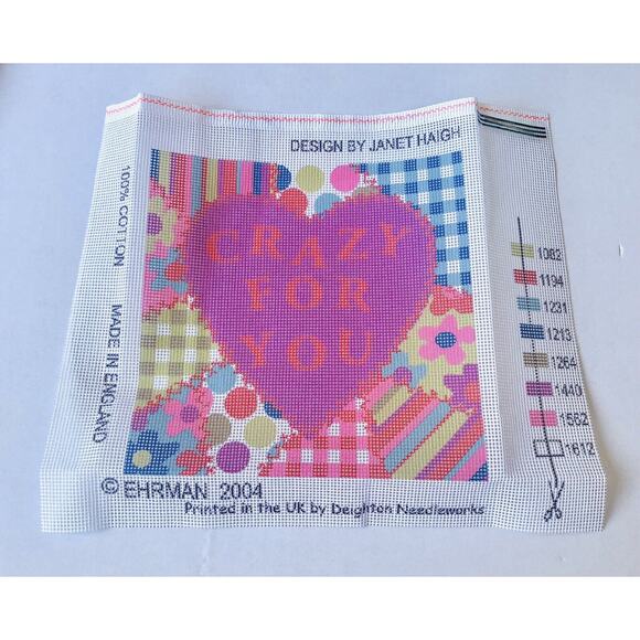 Ehrman Needlepoint Kit Crazy For You Pink Heart Valentine Gingham Janet Heigh - Picture 6 of 11